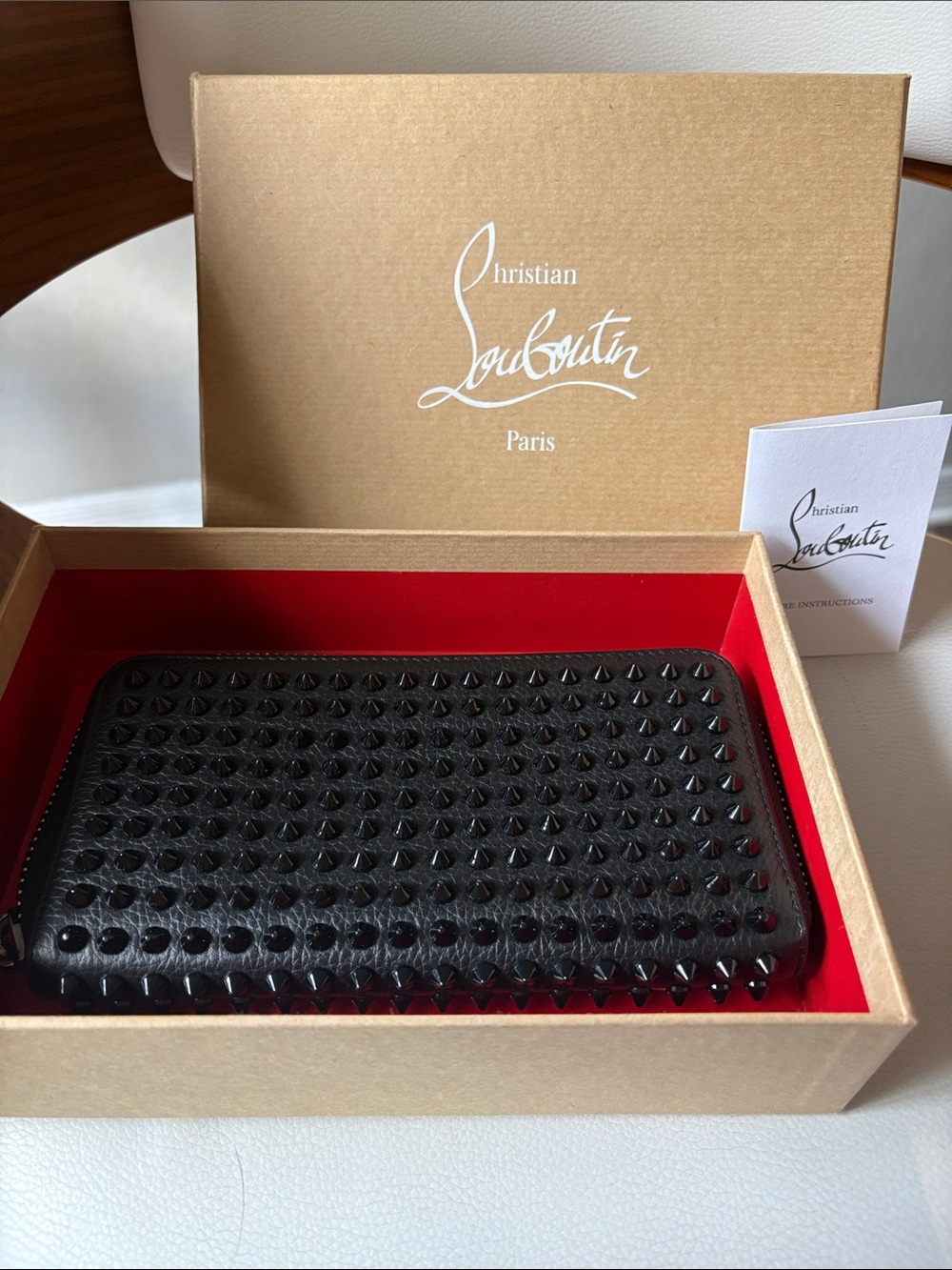 Christian Louboutin Panettone Wallet Calf Empire Studded Black Zip-Around